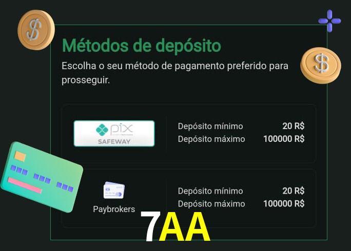 O cassino 7AA oferece uma grande variedade de métodos de pagamento
